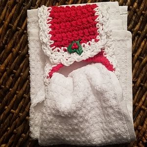 Holiday Dish Towel & Holder with Holly Embellishme